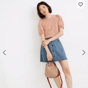 Everlane Floral Jacquard Puff-Sleeve Tee (M, Afterglow Red)